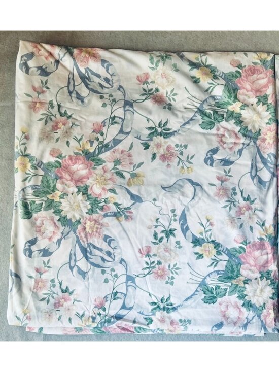CANNON Other - Cannon King-Size Flat Sheet Pink Yellow Blue Bows VTG Cottage Core Country 1980s